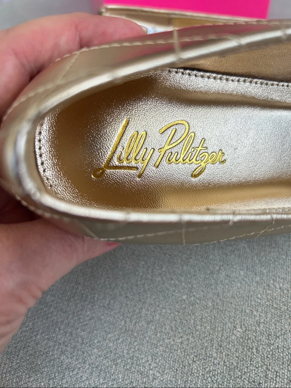 NIB Lilly Pulitzer Patina Gold Metallic Leather Ballet Flats Size 8
